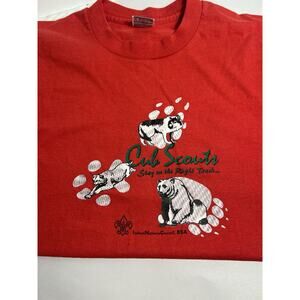 Vtg Cub Scout Red Tshirt Single Stitch Men’s Large Stay On The Right Track BSA
